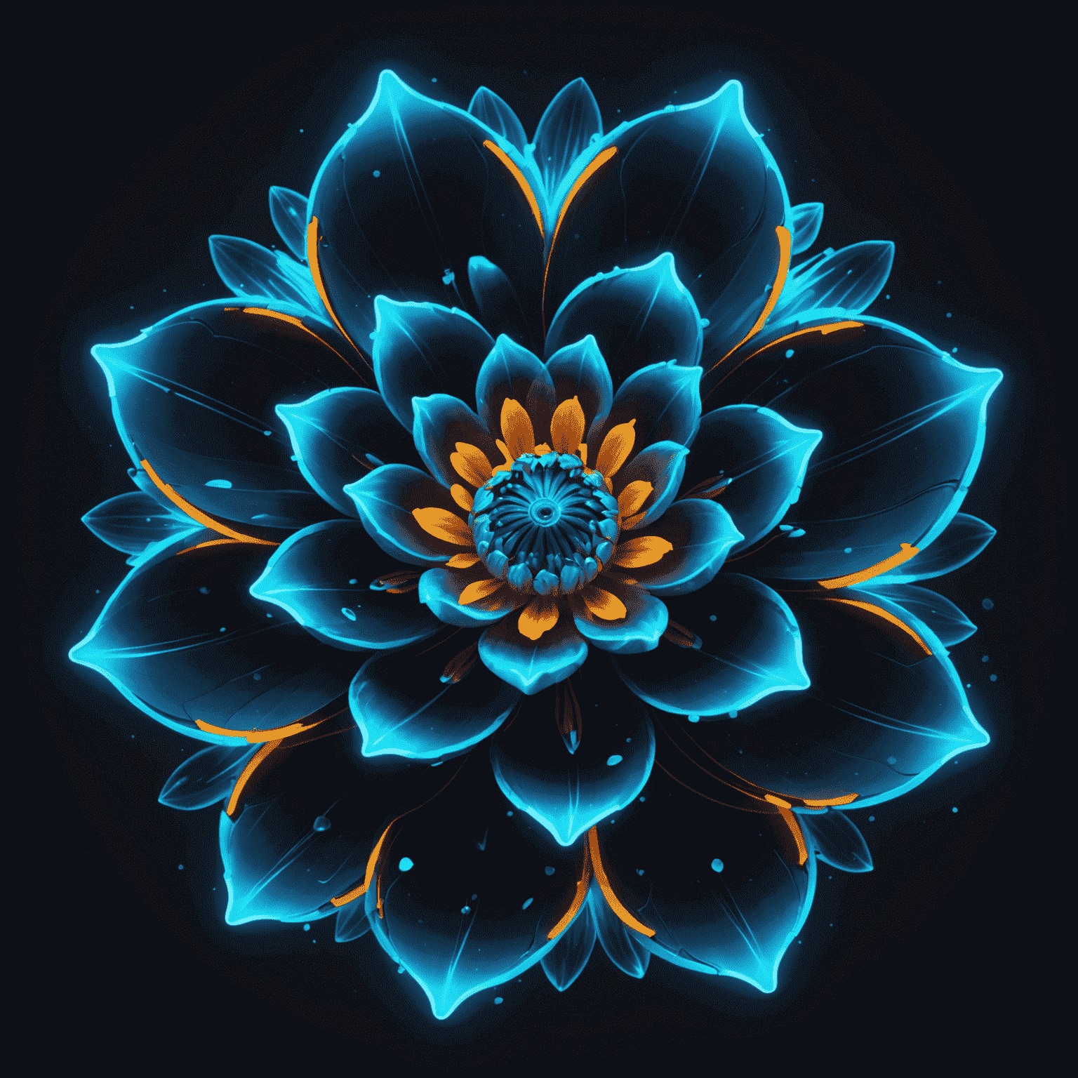 Bloomeix logo - A futuristic flower with neon blue petals