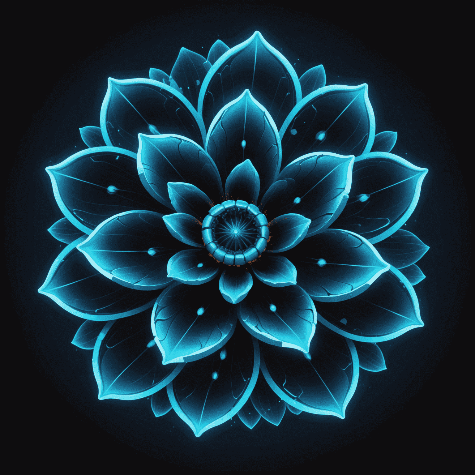 Bloomeix logo - A futuristic flower with neon blue petals