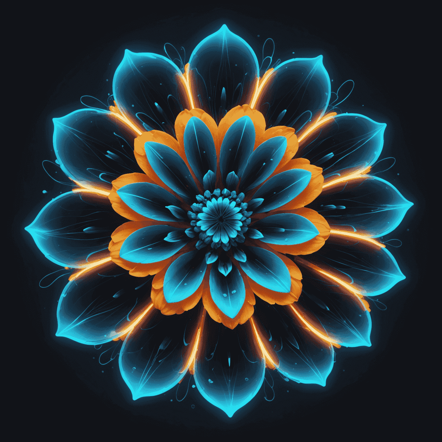 Bloomeix logo - A futuristic flower with neon blue petals