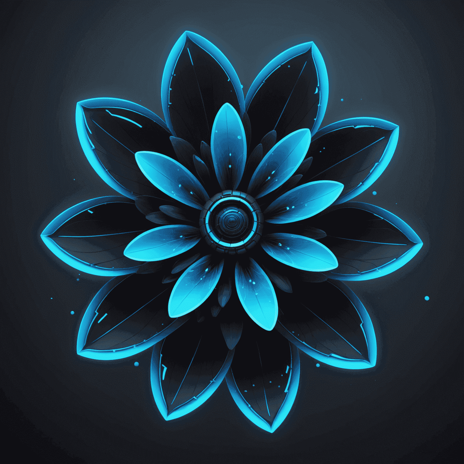 Bloomeix logo - A futuristic flower with neon blue petals