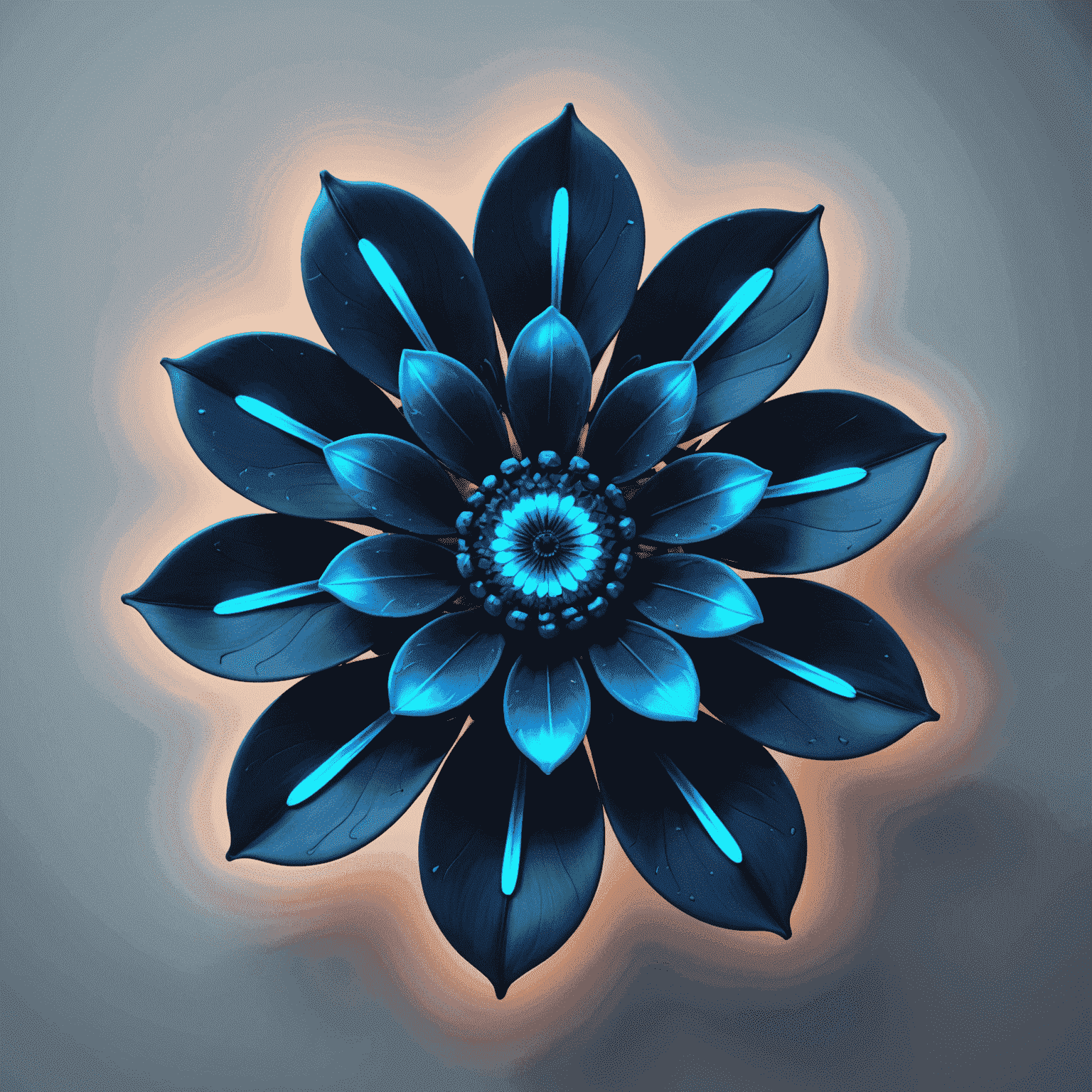 Bloomeix logo - A futuristic flower with neon blue petals