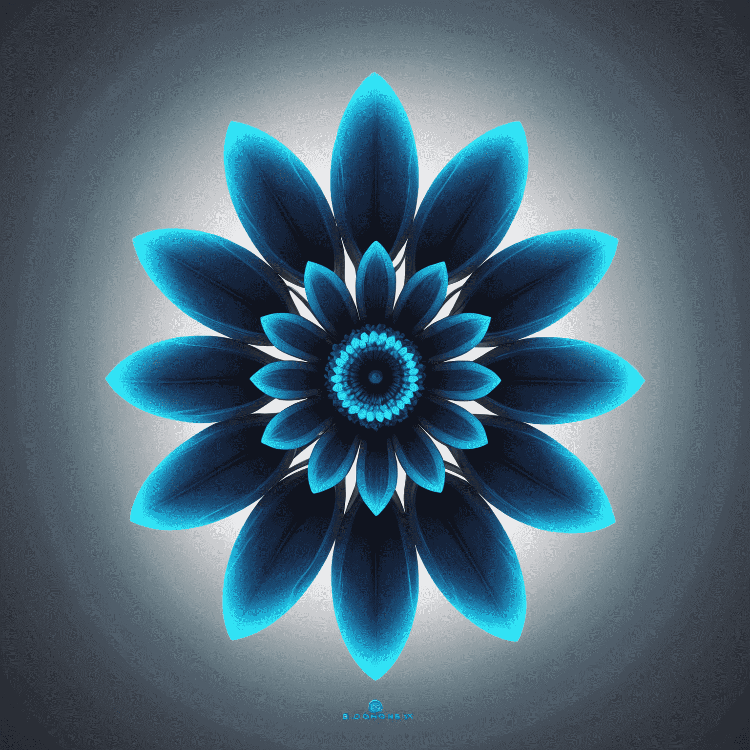Bloomeix logo - A futuristic flower with neon blue petals