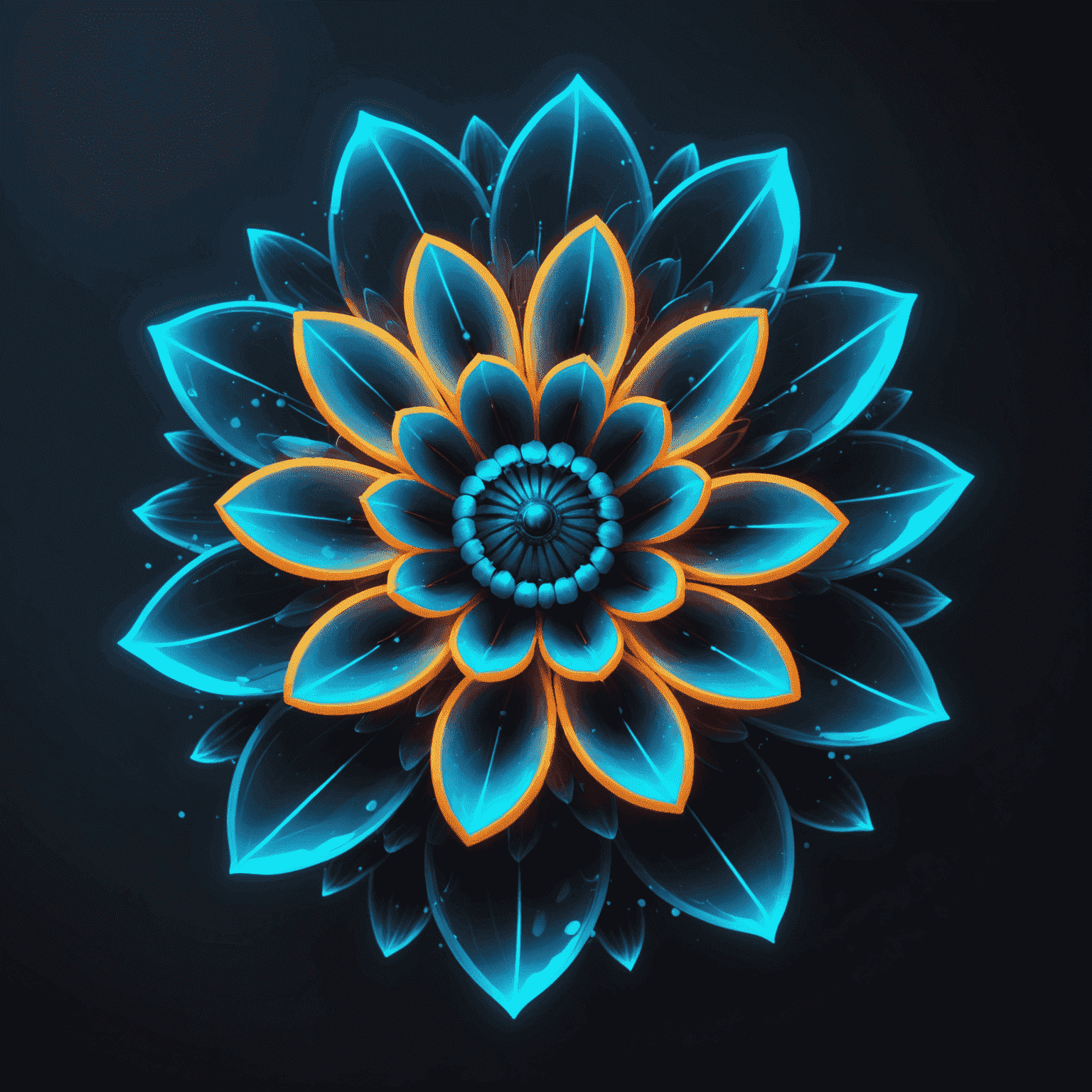 Bloomeix logo - A futuristic flower with neon blue petals